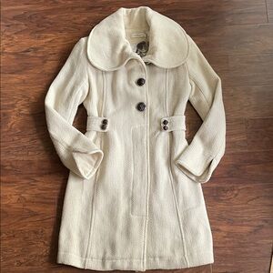 Costa Blanca Wool Blend Coat Cream Belted Button Front Women Size 2